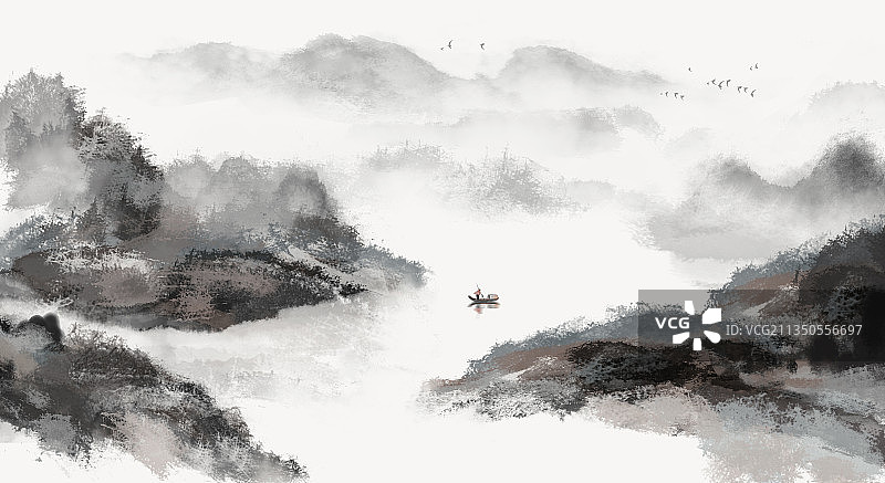 水墨意境写意山水图片素材
