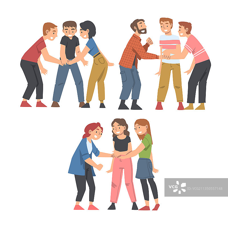 手叠在一起的快乐人群图片素材