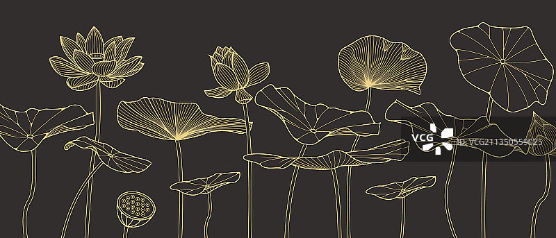 奢华金色手绘莲花背景图片素材