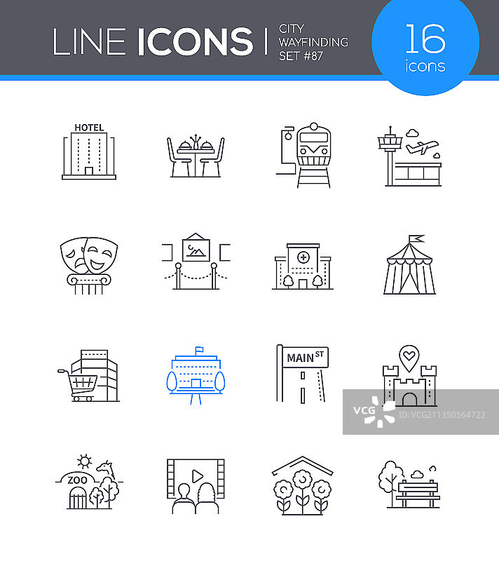 城市导视系统现代线条设计风格图标集图片素材