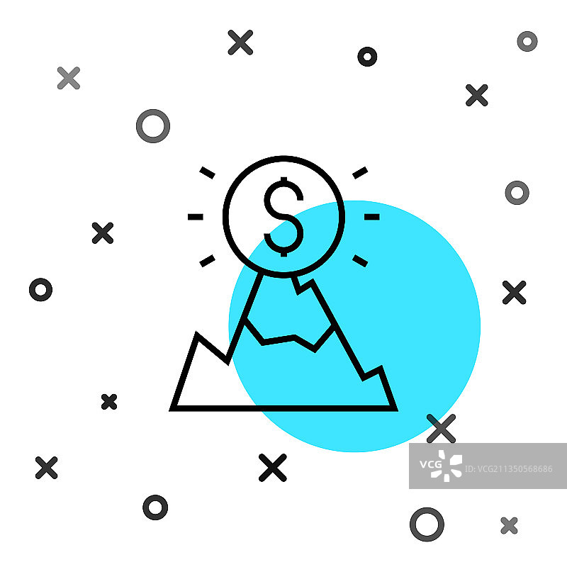 黑色线条山脉与顶部旗帜图标图片素材