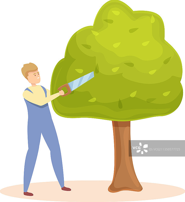 手锯修剪树木卡通图标图片素材