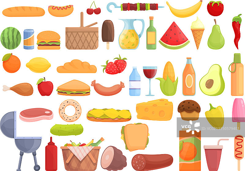 卡通野餐食物图标篮子图片素材