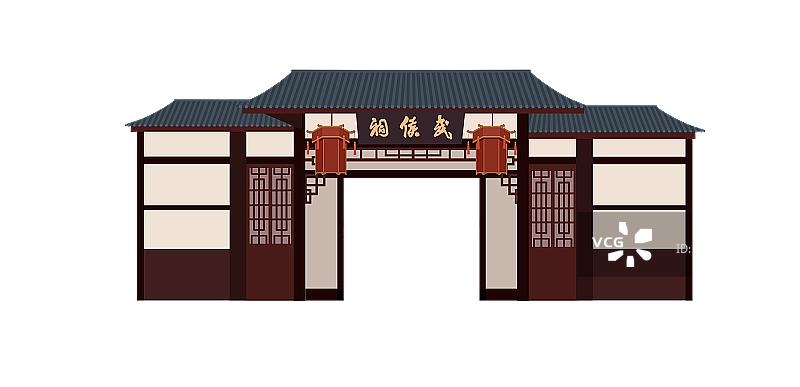 武侯祠建筑卡通插画图片素材
