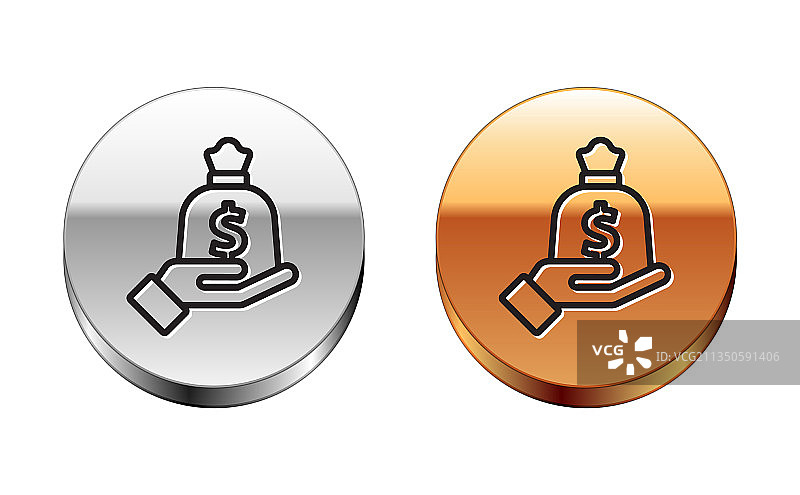 手持钱袋黑色线条图标图片素材