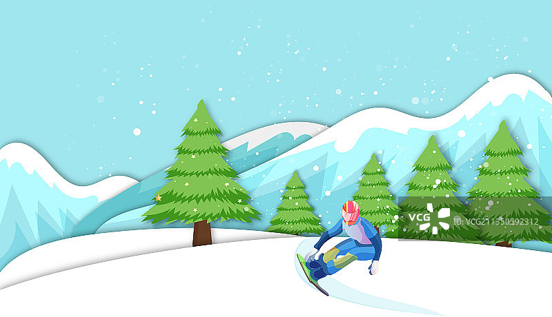 冬天运动员在滑雪场里滑雪比赛插画图片素材
