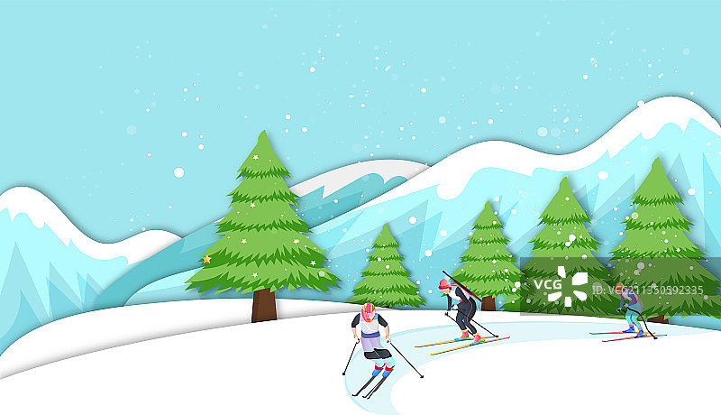 冬天运动员在滑雪场里滑雪比赛插画图片素材
