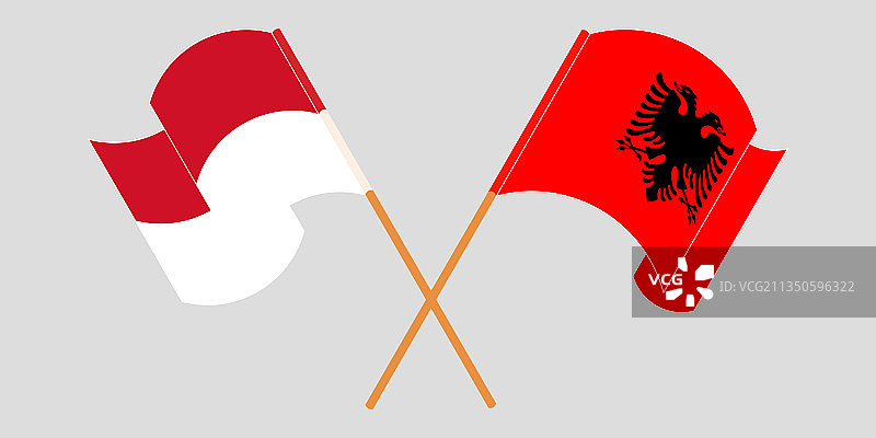 阿尔巴尼亚和印度尼西亚交叉挥舞的旗帜图片素材