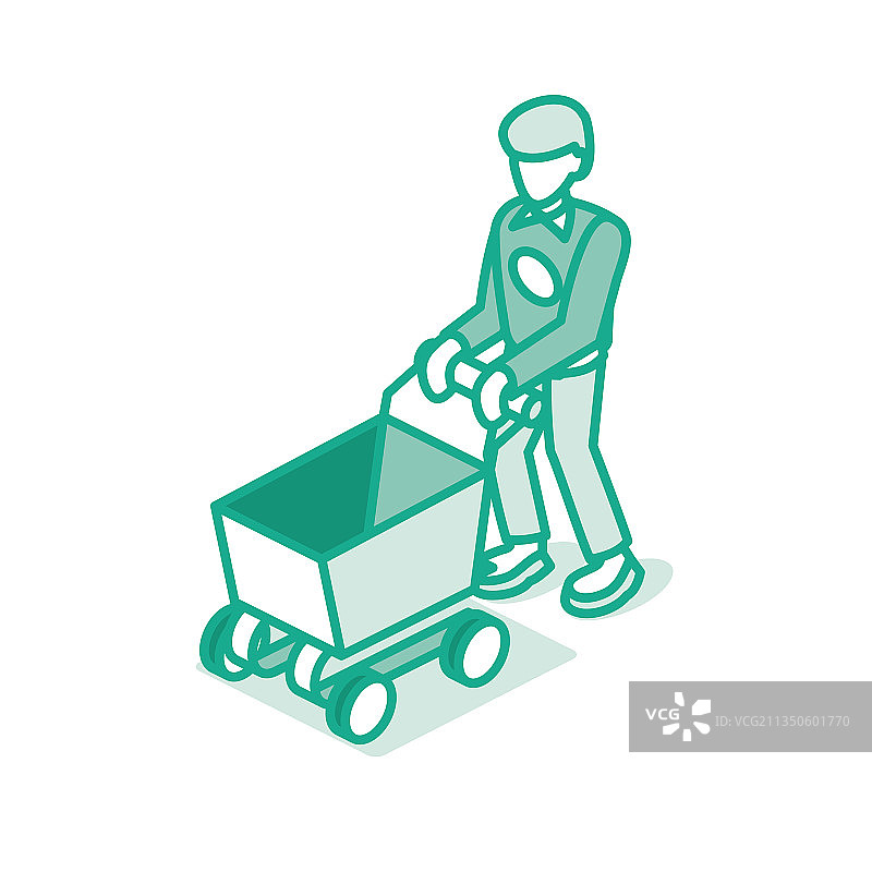 男人推着空的超市购物车图片素材