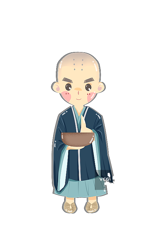 中国风可爱古代小和尚插画元素图片素材