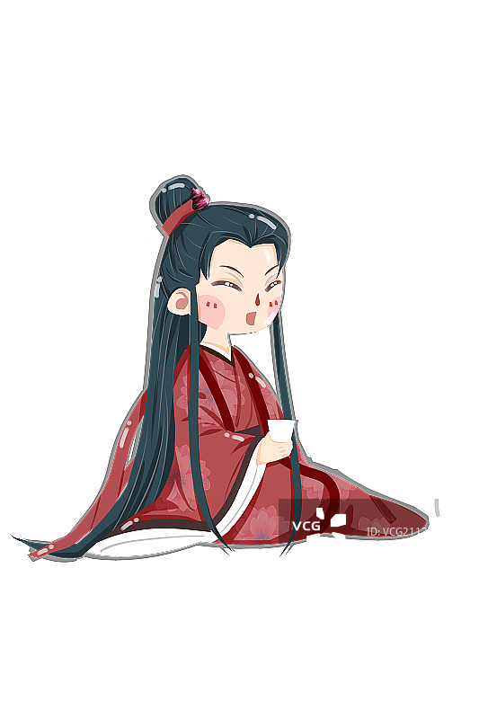 中国风可爱古代男性喝茶插画元素图片素材