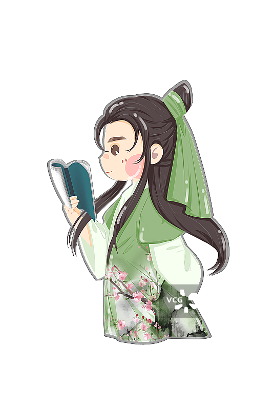 中国风可爱古代男性看书简插画元素图片素材