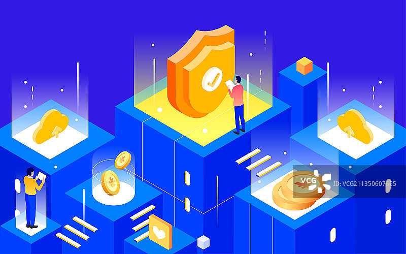 保护金融安全科技技术插画电子商务等距海报图片素材