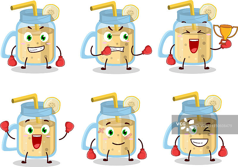 运动型香蕉冰沙拳击运动员卡通图片素材