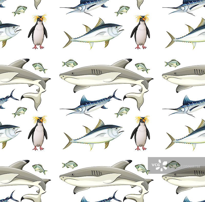 白色背景南极动物无缝图案图片素材