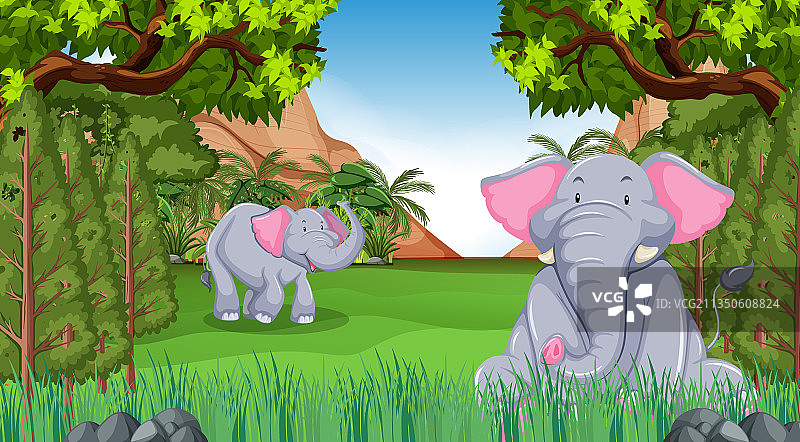 森林或雨林中的大象母子图片素材