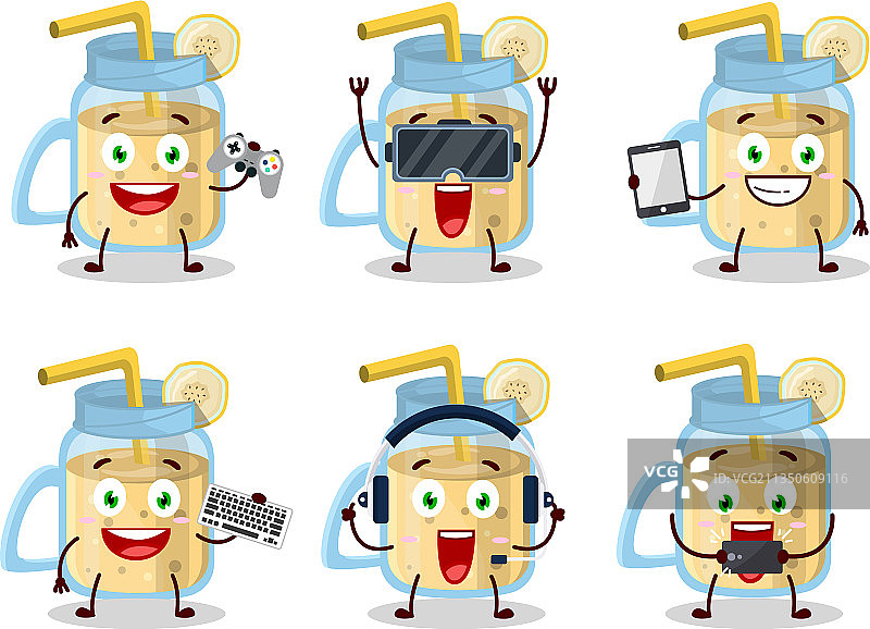 卡通香蕉冰沙角色在玩耍图片素材