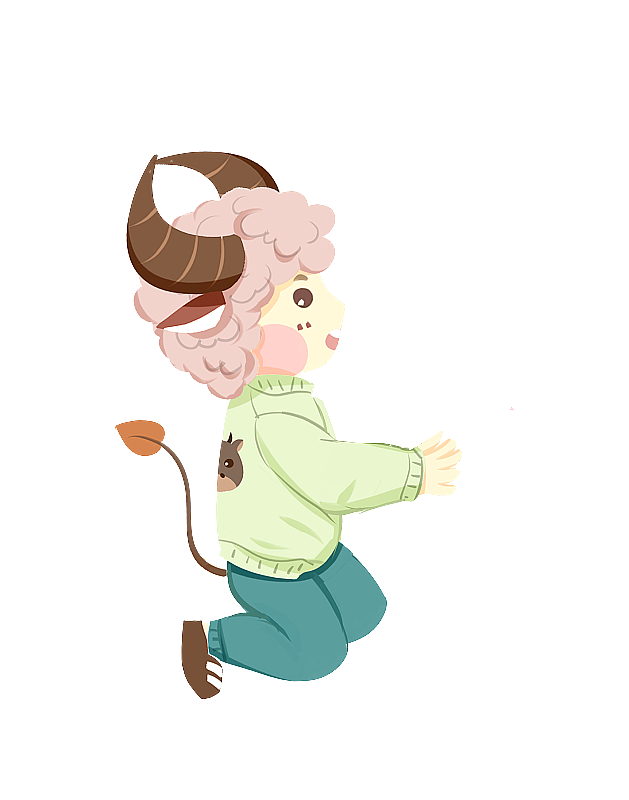 牛年牛精灵男孩跪坐着插画元素图片素材