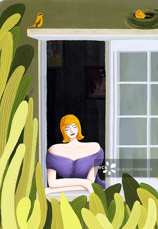 窗边小憩图片素材