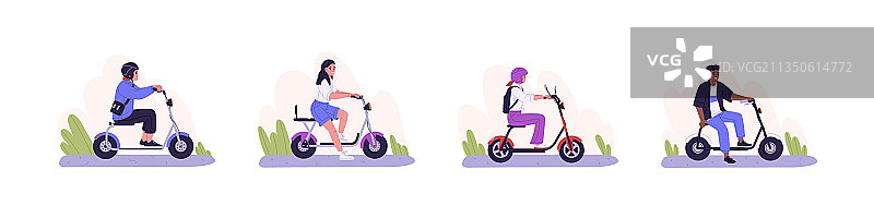 人们骑电动滑板车合集图片素材