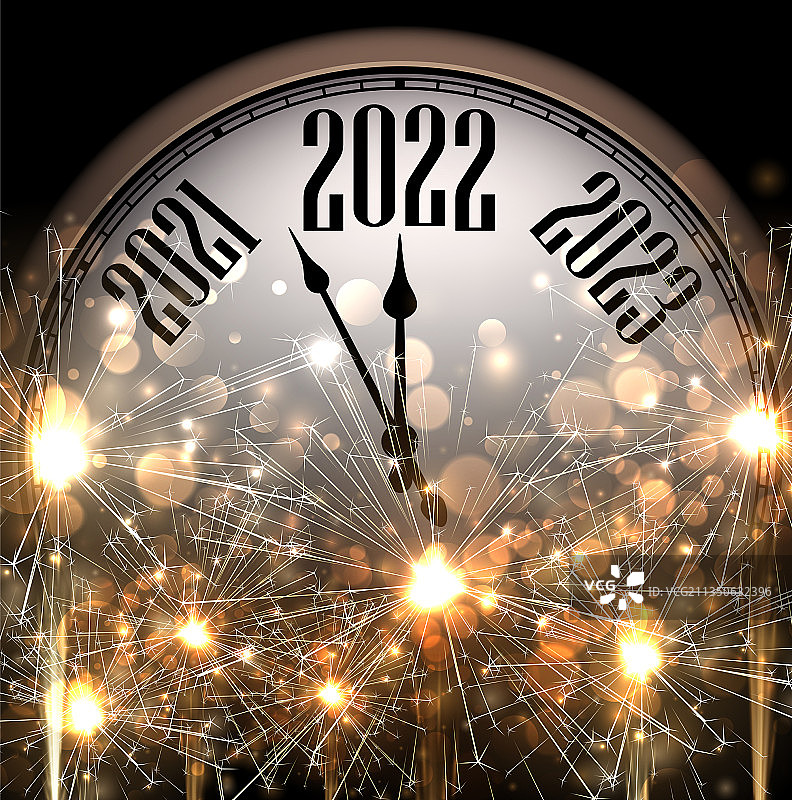 显示2022年和金色烟花的时钟图片素材