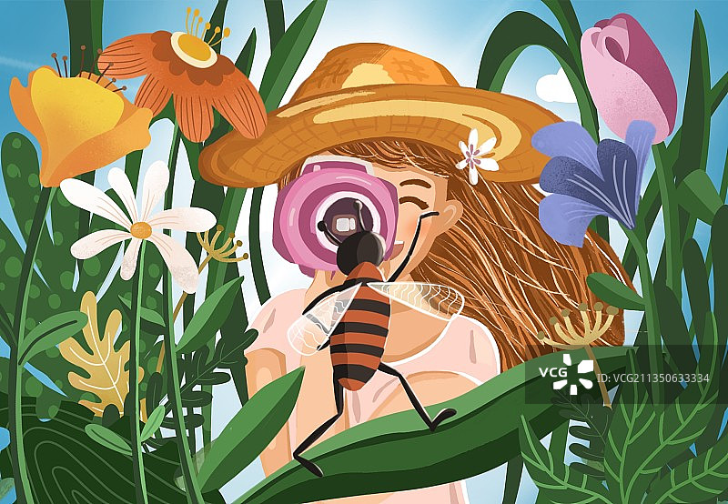 女孩花园图片素材