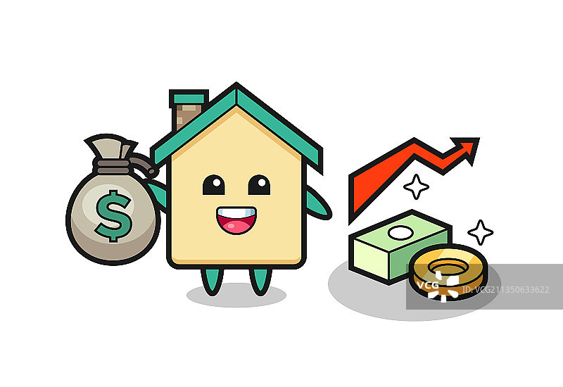 卡通房屋拿着钱袋图片素材
