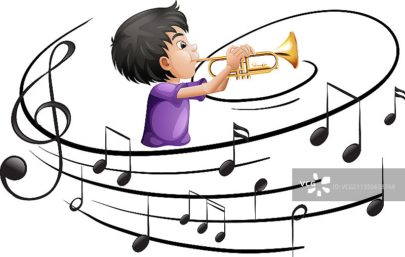 吹小号的卡通人物图片素材