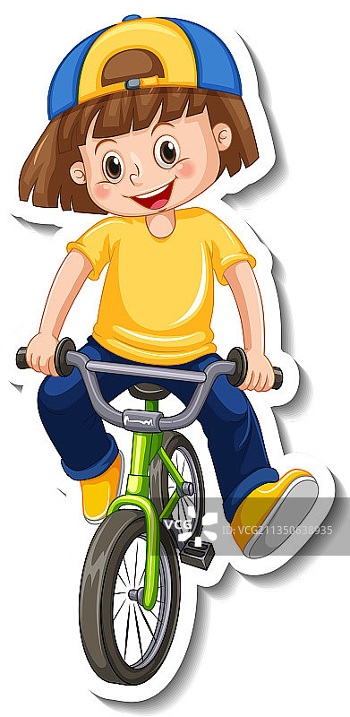 女孩骑自行车贴纸模板图片素材
