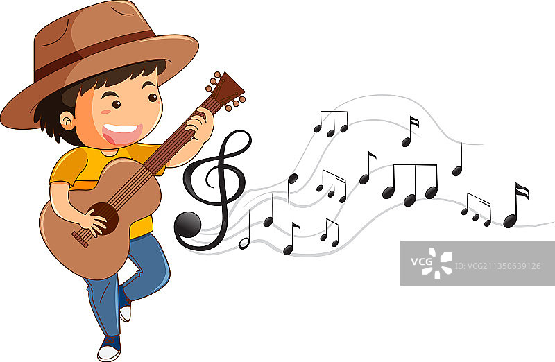 弹吉他的卡通男孩图片素材