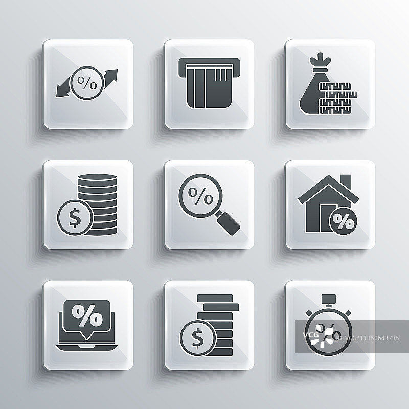 带美元秒表和百分比的硬币套装图片素材