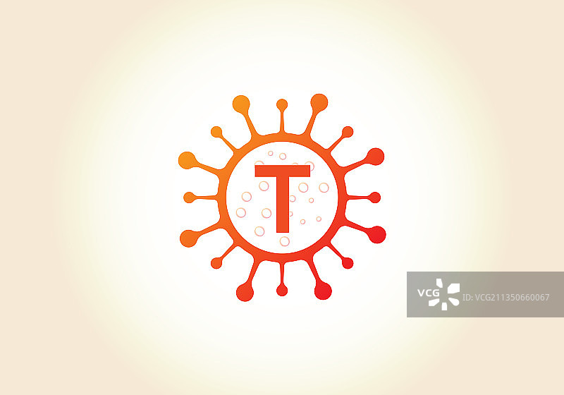 字母T字母组合与冠状病毒细胞图片素材