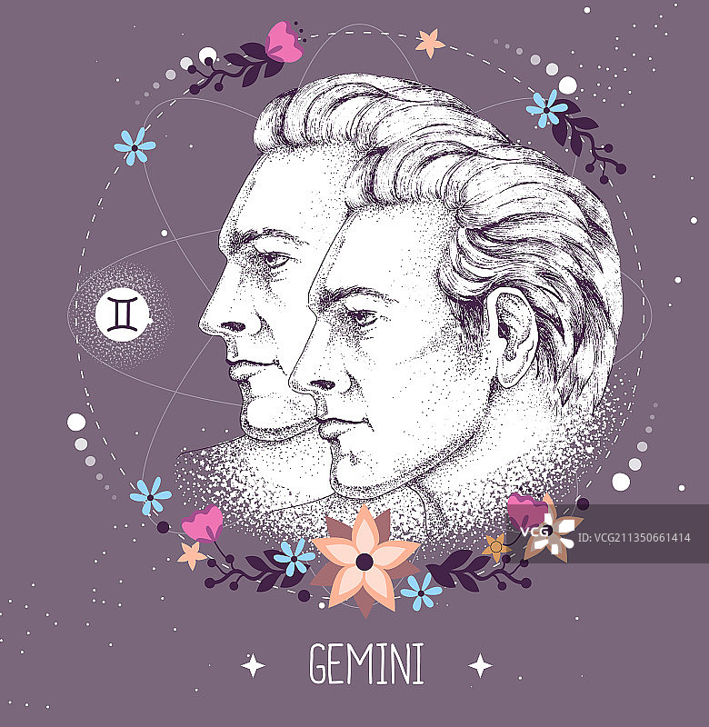 带有双子座占星符号的魔法卡片图片素材