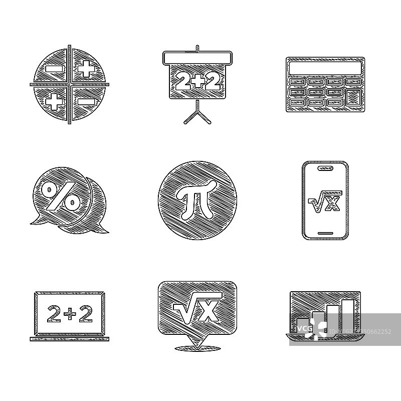 π符号、根号x、笔记本电脑素材图片素材
