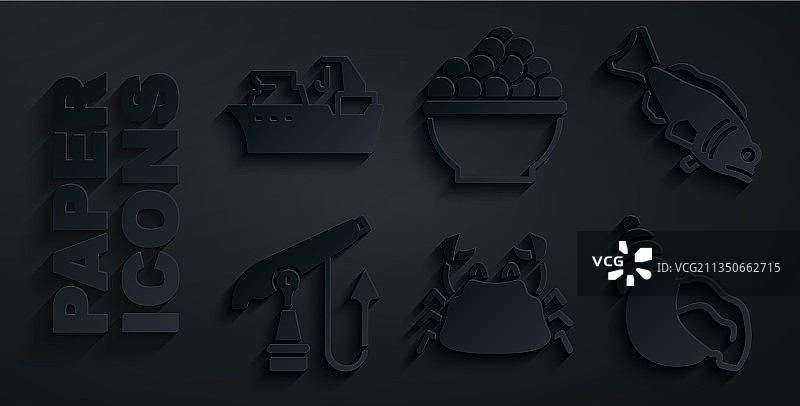 螃蟹、鱼、鱼叉、扇贝与海螺图片素材