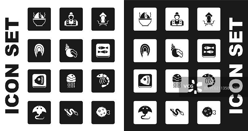 章鱼扇贝海螺鱼牛排鲨鱼合集图片素材