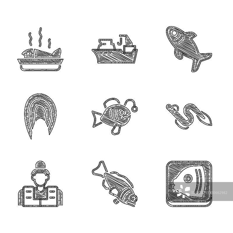 热带鱼鳗鱼渔夫图案图片素材