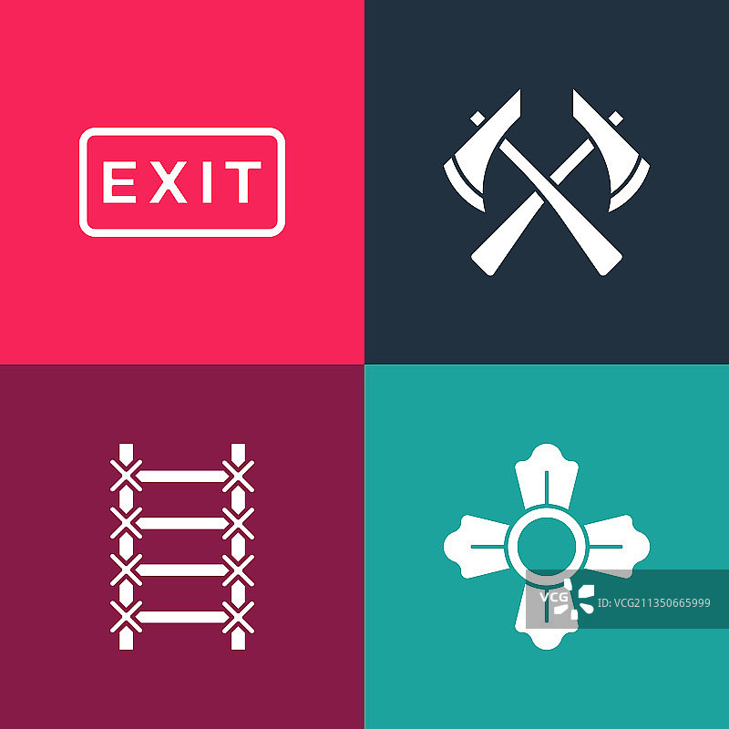 波普艺术消防员逃生斧出口图标套装图片素材