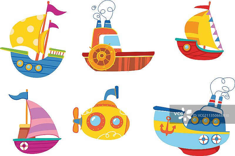 可爱的彩色船只儿童印花图案图片素材