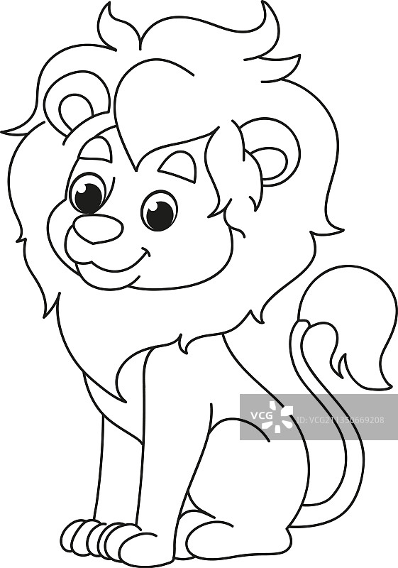 可爱的幼狮儿童卡通填色画图片素材