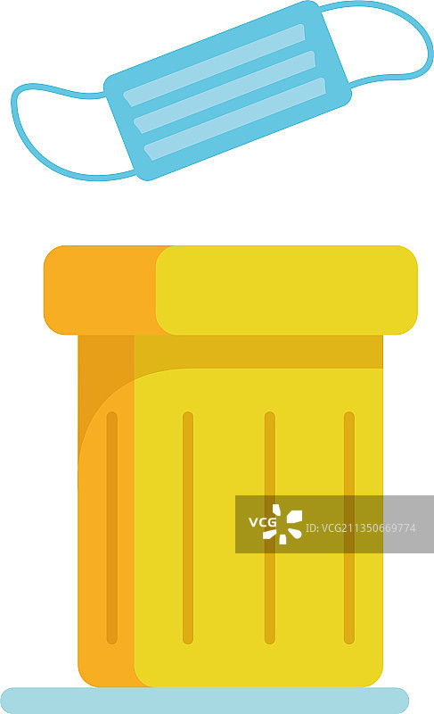 用过的口罩被丢进黄色垃圾桶图片素材