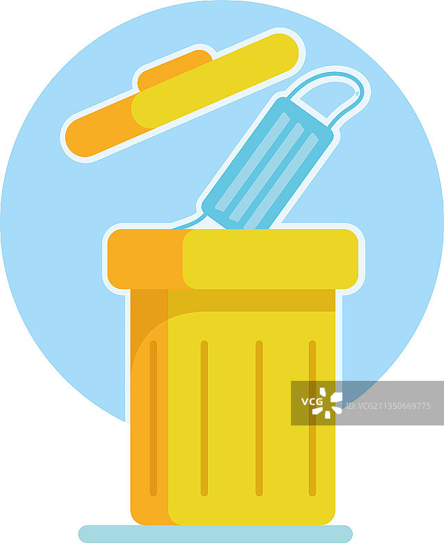 黄色垃圾桶与废弃口罩图片素材