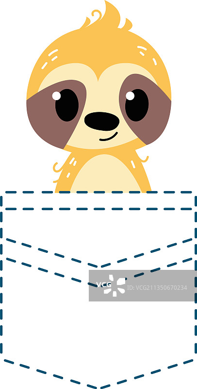 树懒从口袋探出，口袋轮廓设计图片素材