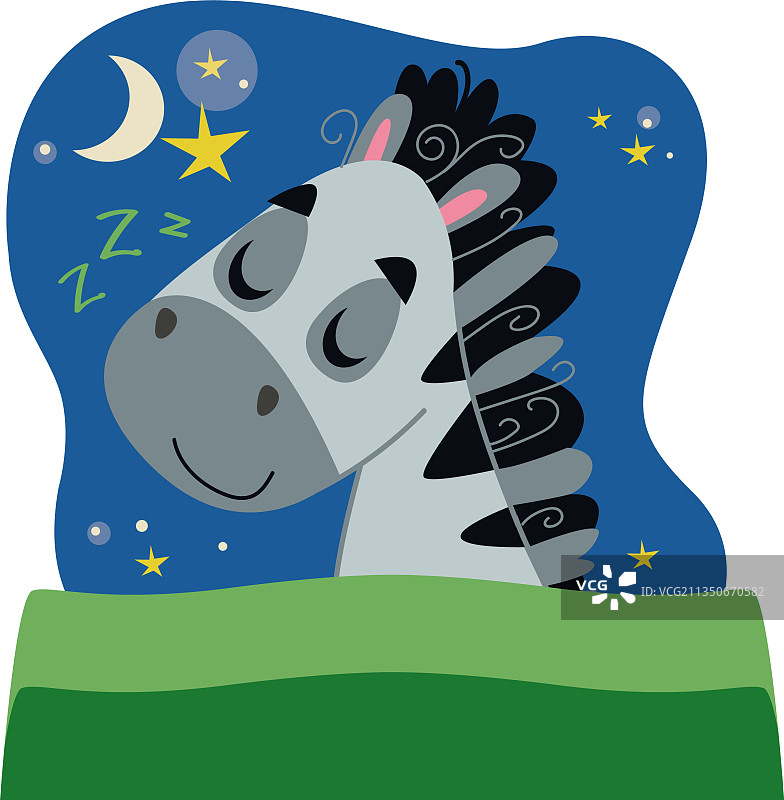 可爱的斑马在绿色毯子下睡觉图片素材