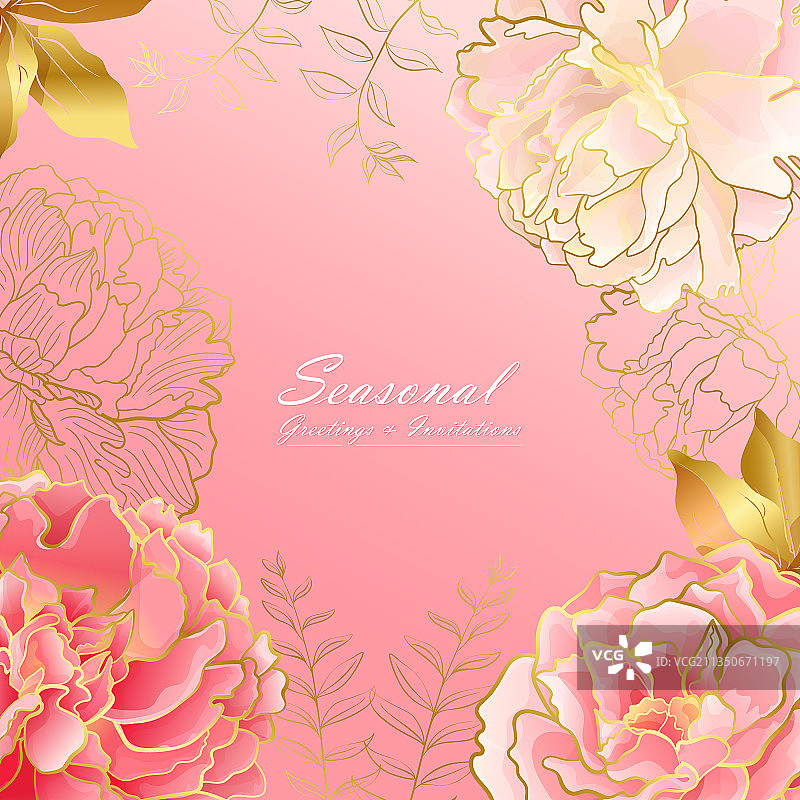 淡粉色牡丹花方形卡片图片素材