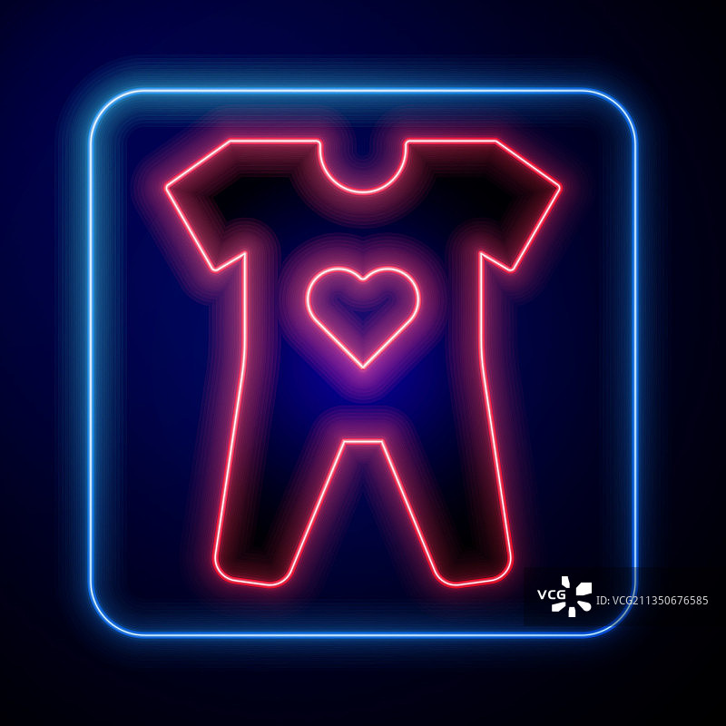 黑色背景上的发光霓虹婴儿服装图标图片素材