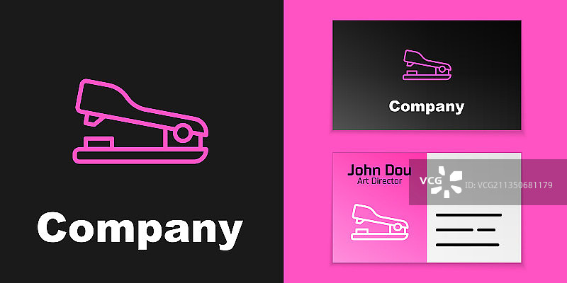 黑色背景上的粉色线条办公订书机图标图片素材