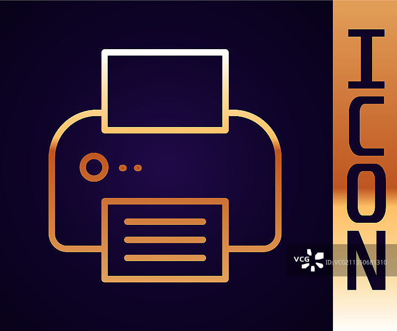 黑色背景上的金色线条打印机图标图片素材