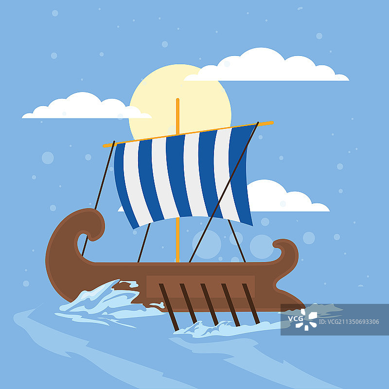 希腊单层甲板船与大海图片素材