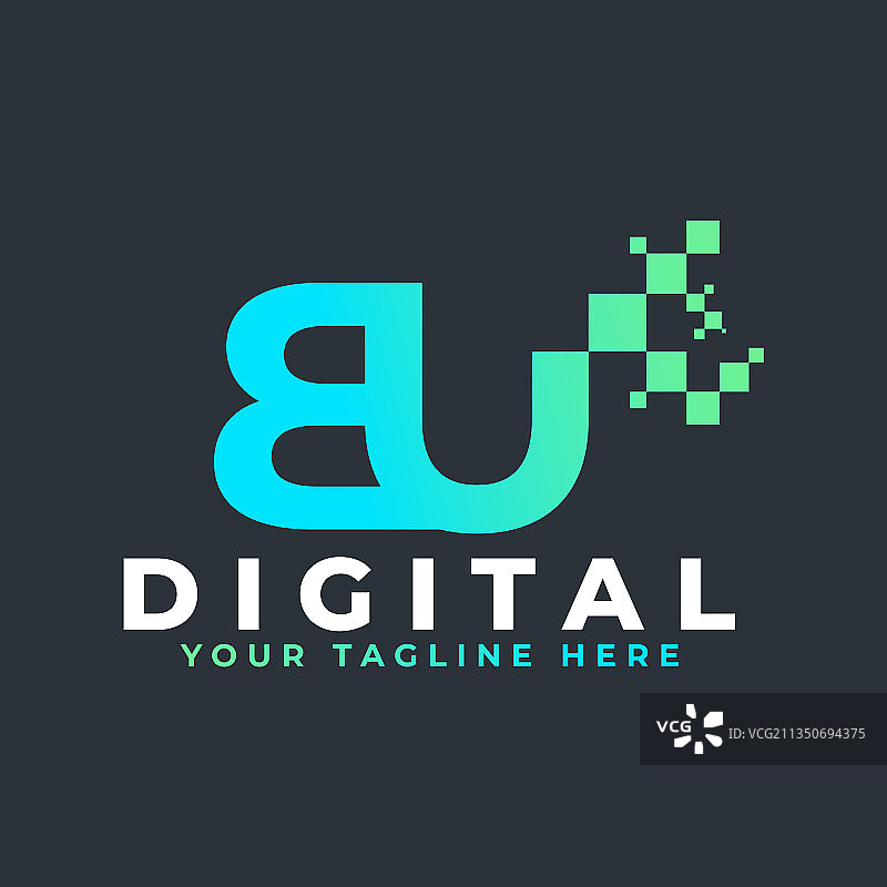 BU科技字母标志，蓝绿色几何设计图片素材